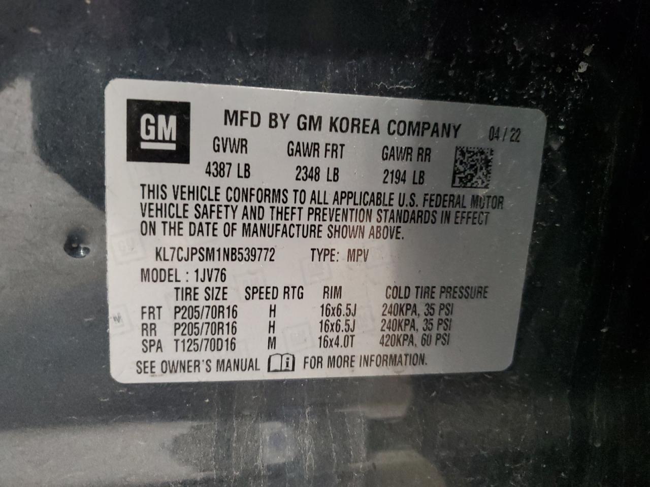 Lot #3318990314 2022 CHEVROLET TRAX 1LT