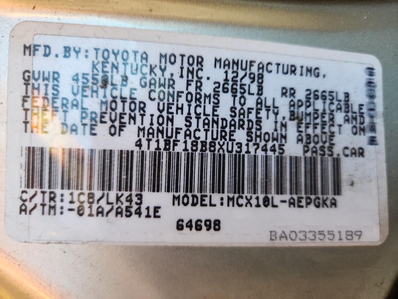 Lot #3285016935 1999 TOYOTA AVALON XL