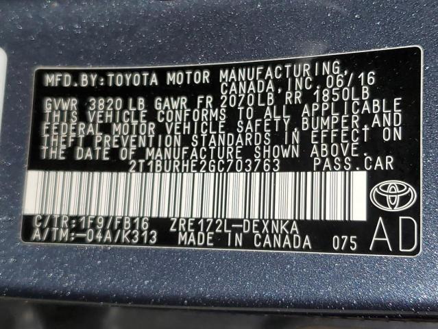 2016 TOYOTA COROLLA L #3301834362