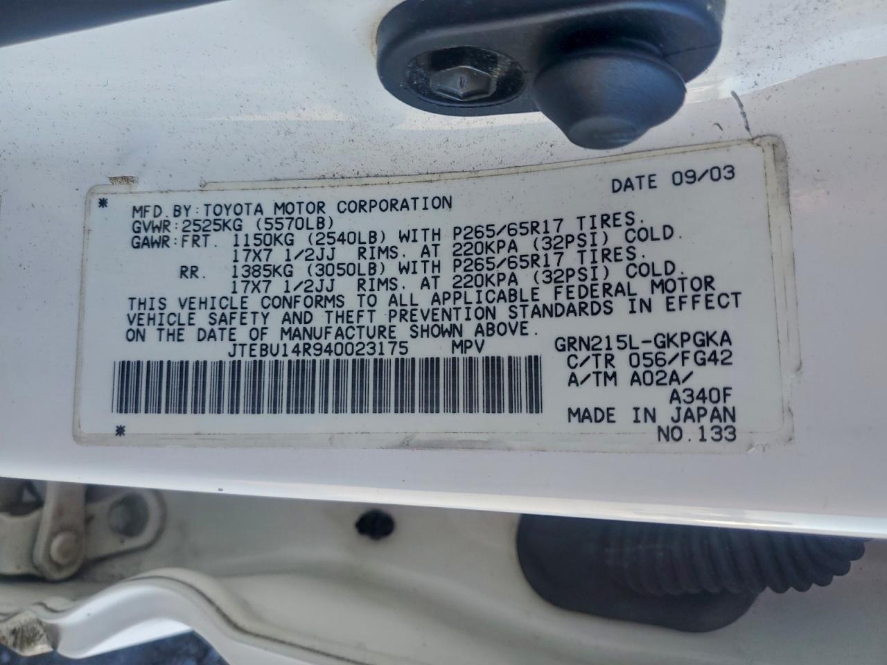 Lot #3296341423 2004 TOYOTA 4RUNNER SR