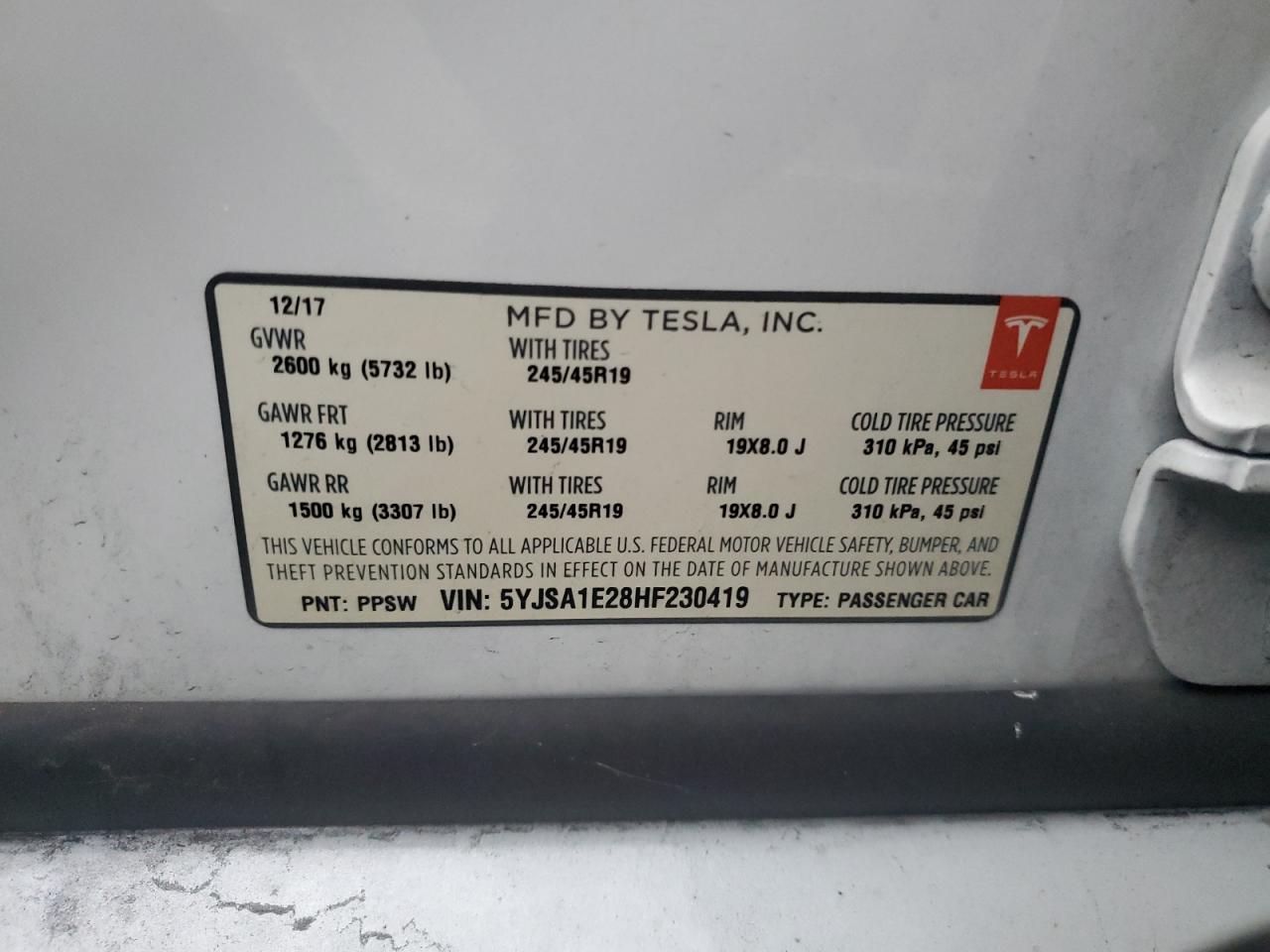 Lot #3311839197 2017 TESLA MODEL S
