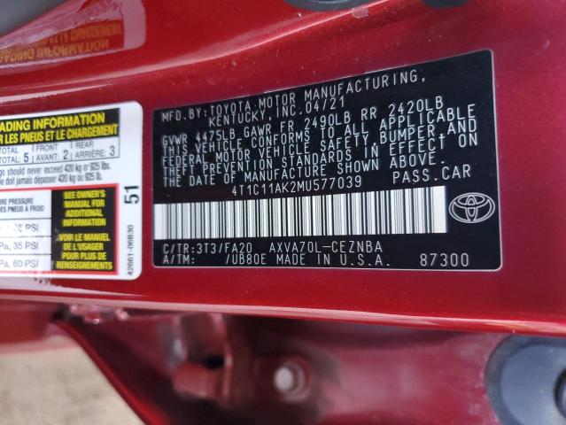 2021 TOYOTA CAMRY LE #3302810902