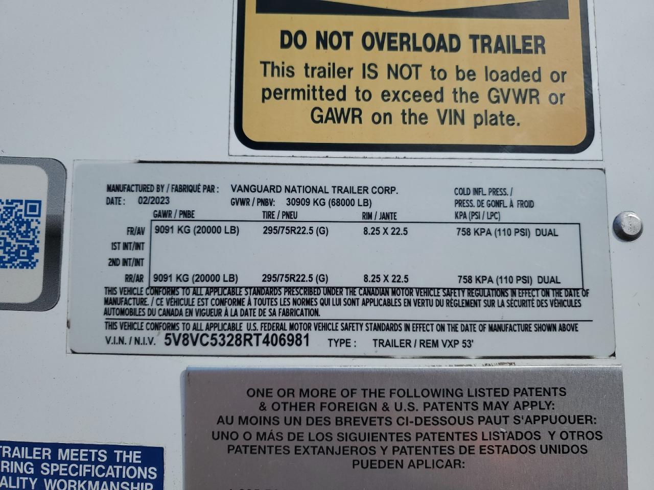 Lot #3297111499 2024 VANGUARD TRAILER