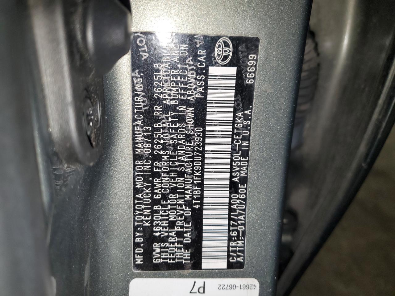 Lot #3312785088 2013 TOYOTA CAMRY L