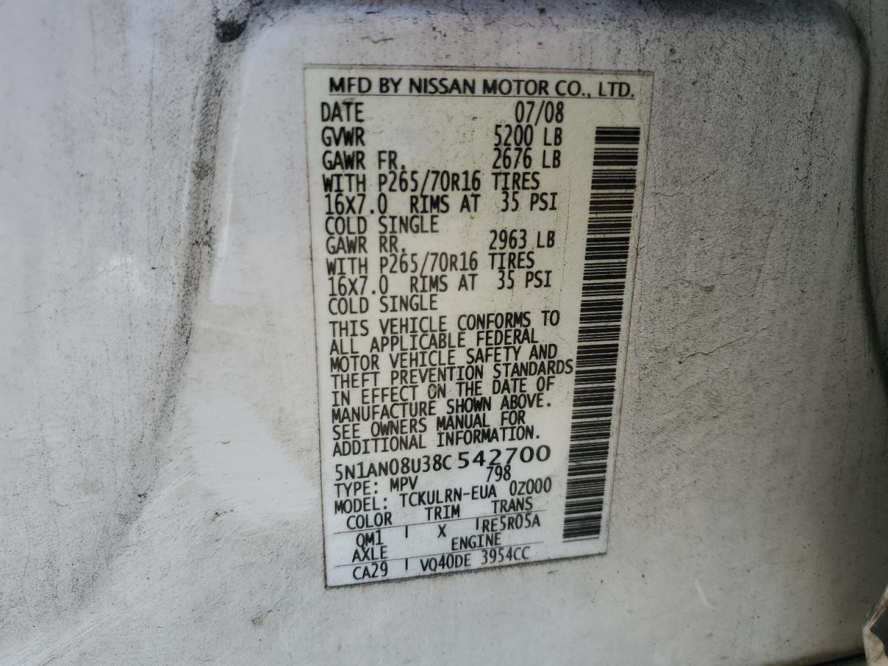 Lot #3285769685 2008 NISSAN XTERRA OFF