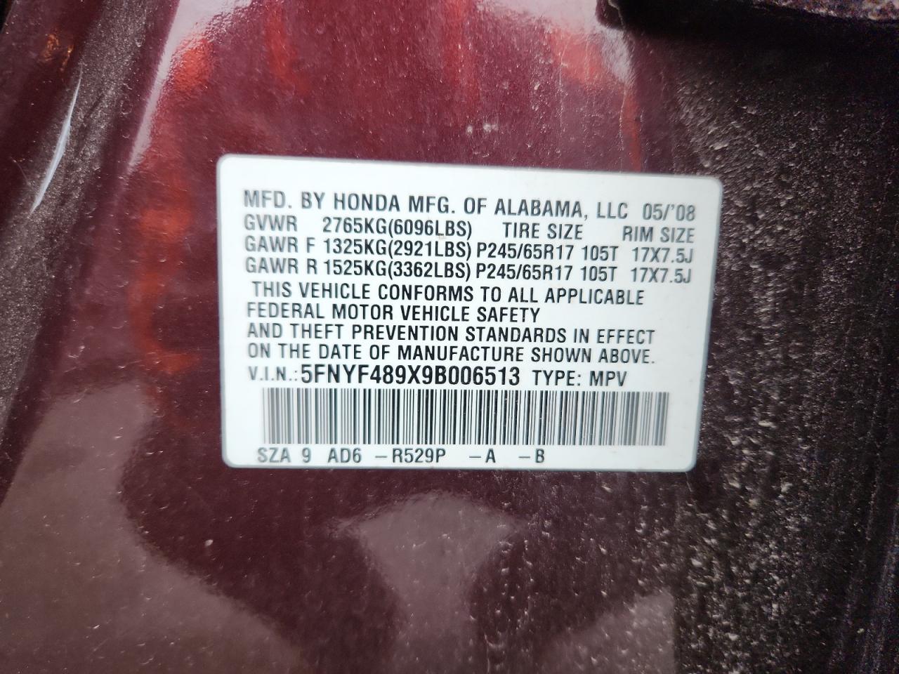 Lot #3292413267 2009 HONDA PILOT TOUR