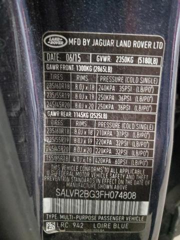 2015 LAND ROVER RANGE ROVE #3293296448