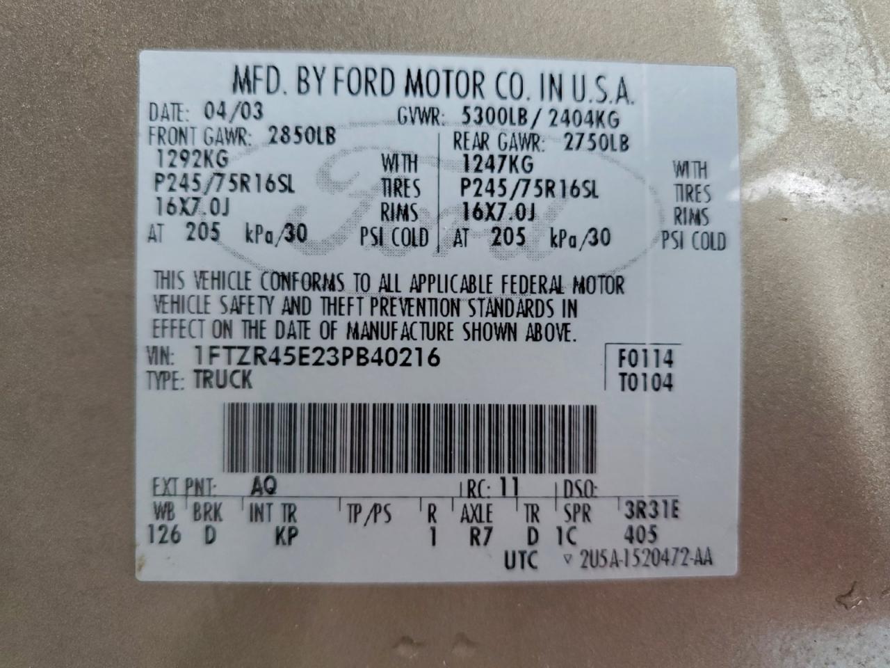 Lot #3297989065 2003 FORD RANGER SUP