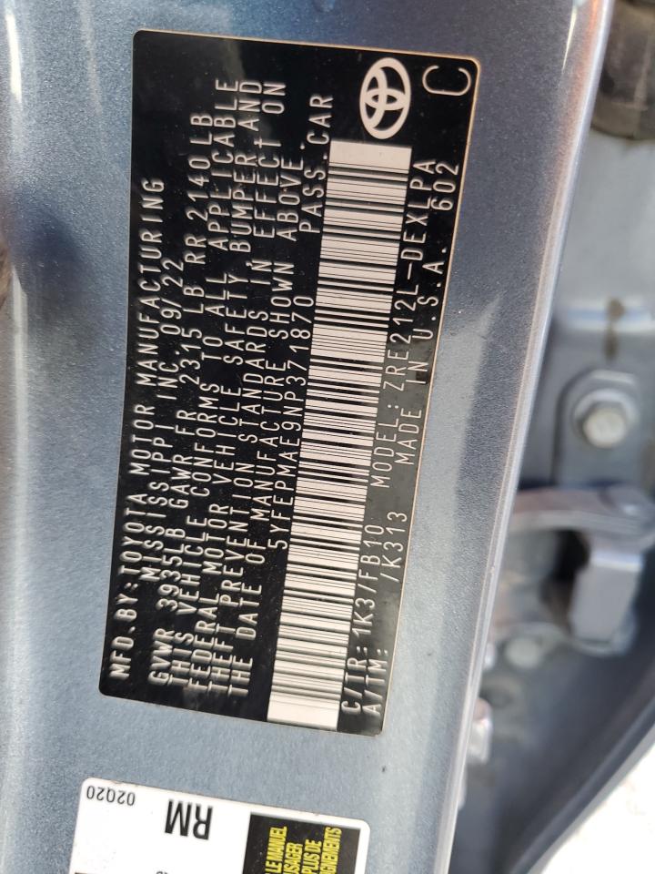 Lot #3302735046 2022 TOYOTA COROLLA LE