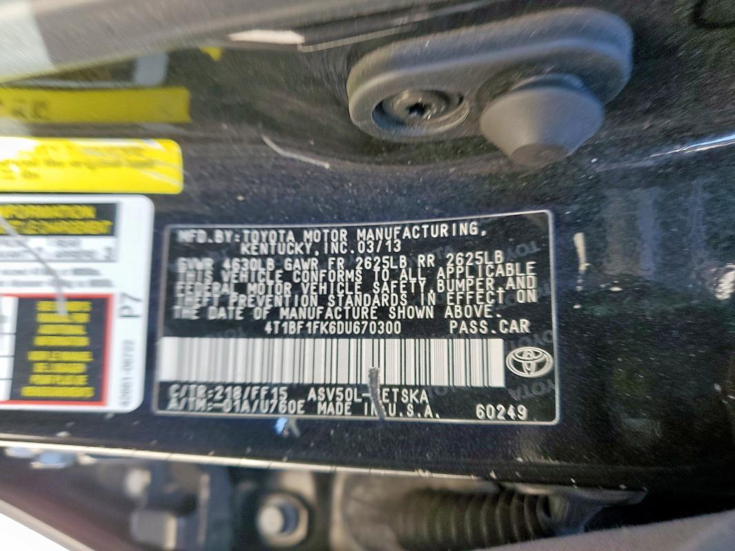 2013 TOYOTA CAMRY L #3292614624