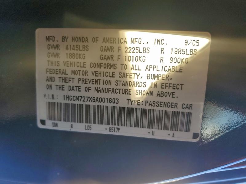 2006 HONDA ACCORD EX #3296889919