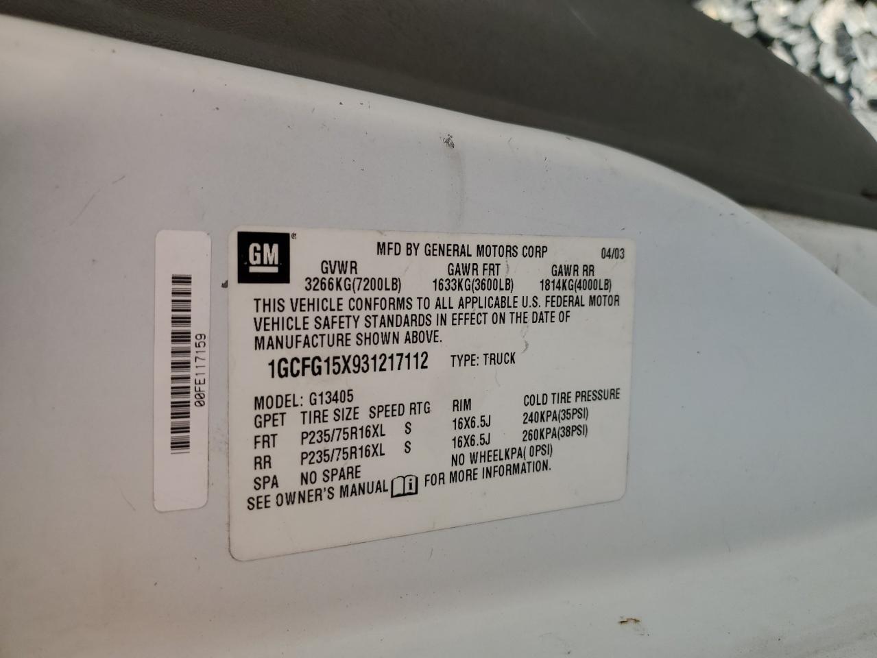 Lot #3305422466 2003 CHEVROLET EXPRESS G1