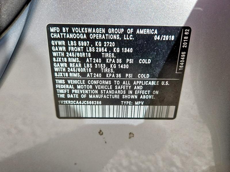 2018 VOLKSWAGEN ATLAS SE - 1V2KR2CA4JC566286