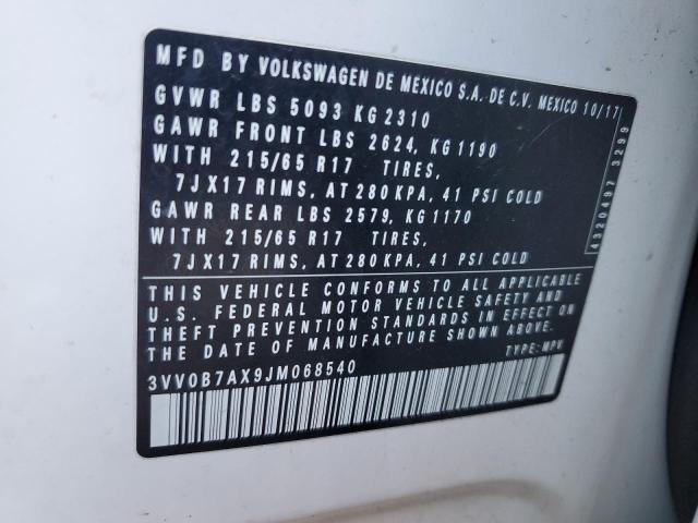 2018 VOLKSWAGEN TIGUAN S - 3VV0B7AX9JM068540