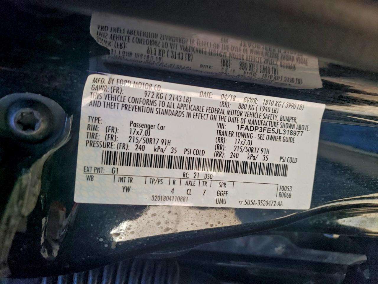 Lot #3305325303 2018 FORD FOCUS SE