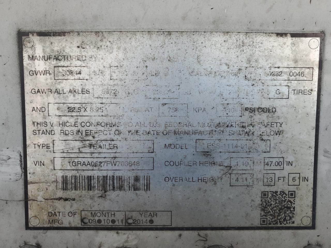 Lot #3284116538 2015 GREA REEFER VAN