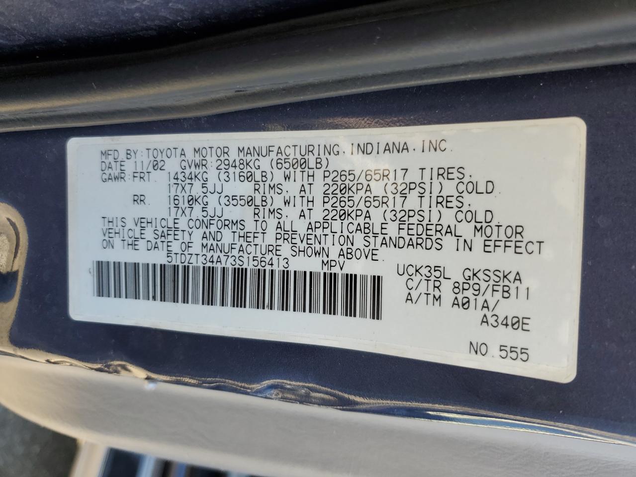 Lot #3284644341 2003 TOYOTA SEQUOIA SR