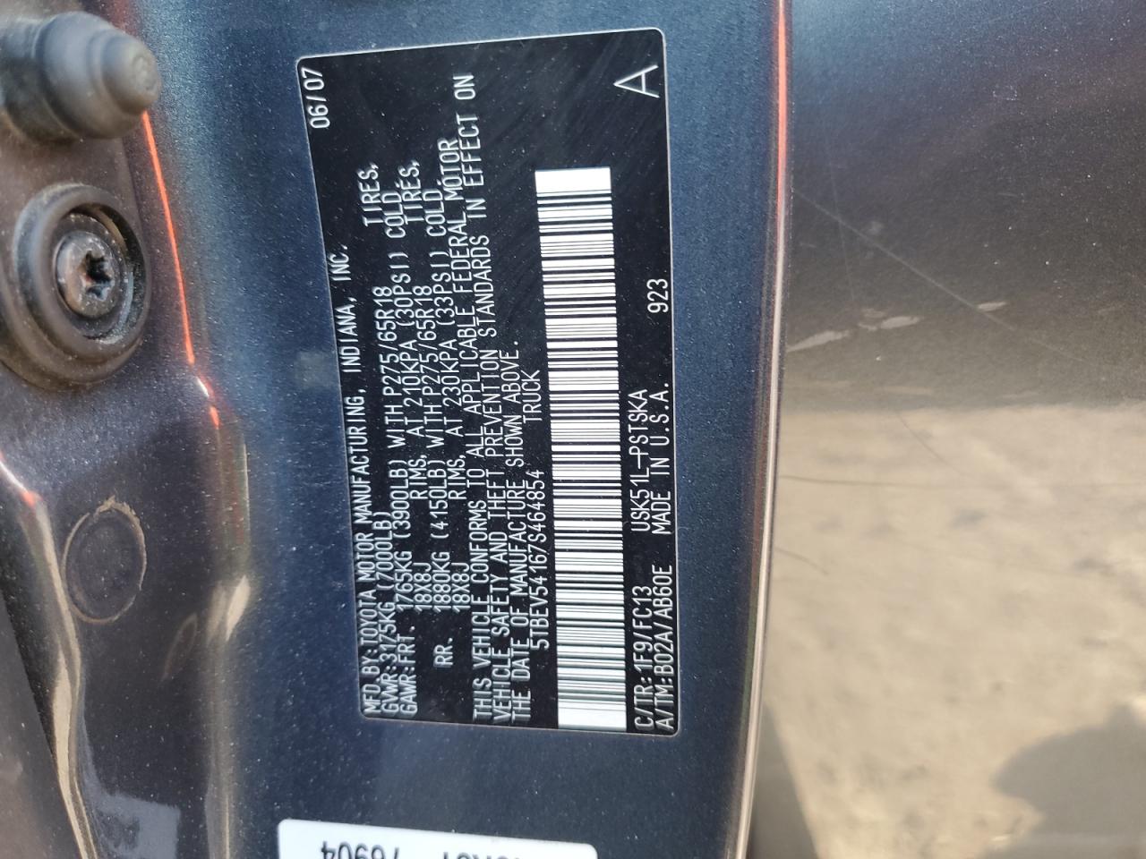 Lot #3284176549 2007 TOYOTA TUNDRA CRE