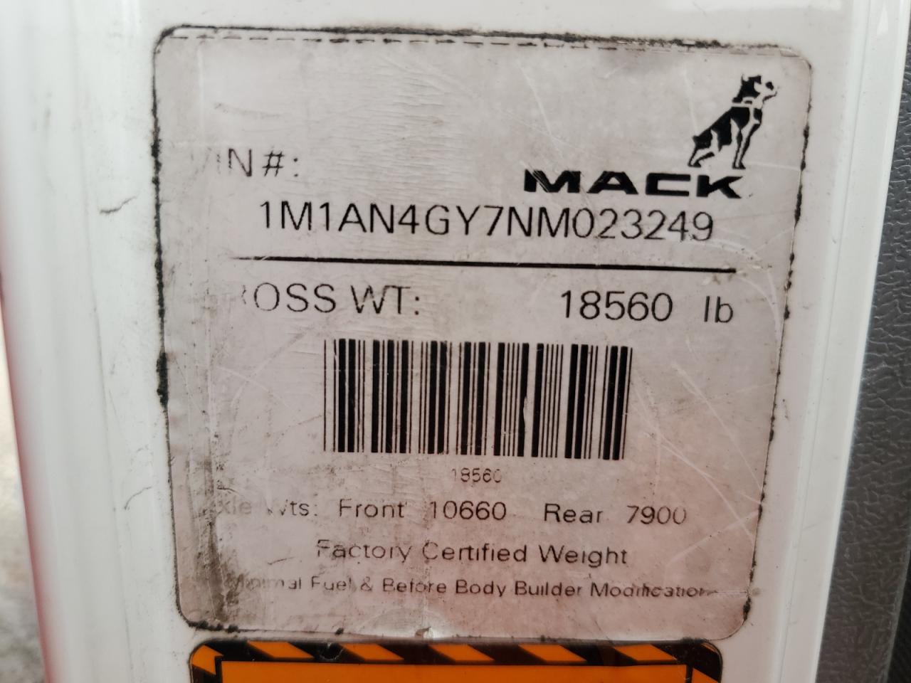 Lot #3291166961 2022 MACK ANTHEM