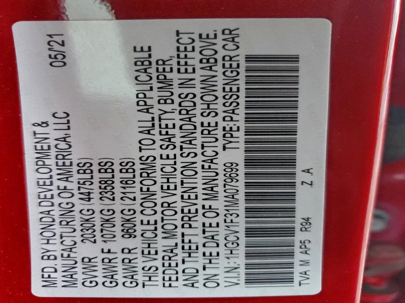 2021 HONDA ACCORD SPO #3302795935