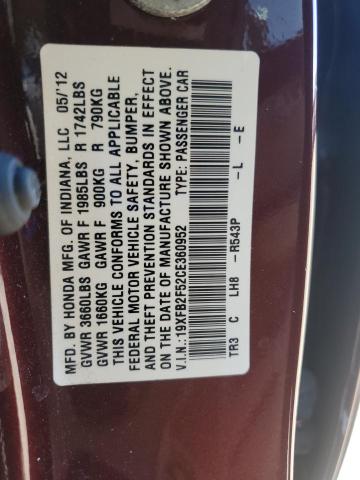 2012 HONDA CIVIC LX - 19XFB2F52CE360952