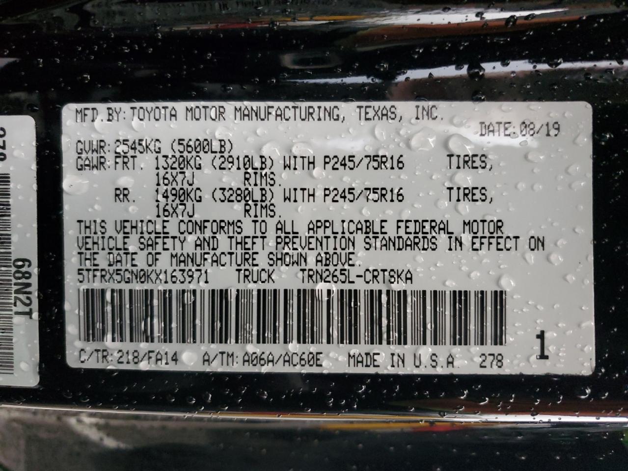 Lot #3317055992 2019 TOYOTA TACOMA ACC