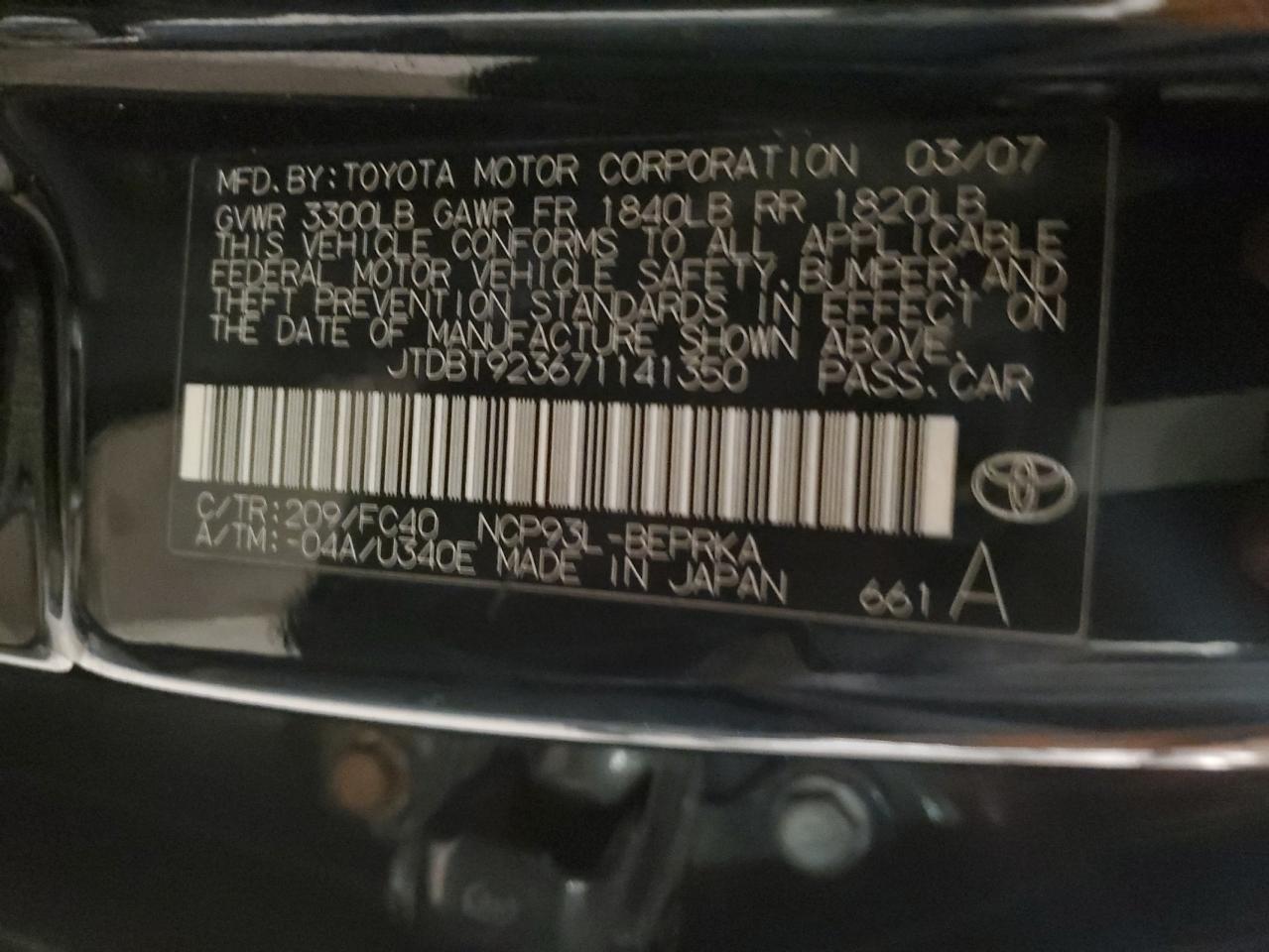 Lot #3307678084 2007 TOYOTA YARIS