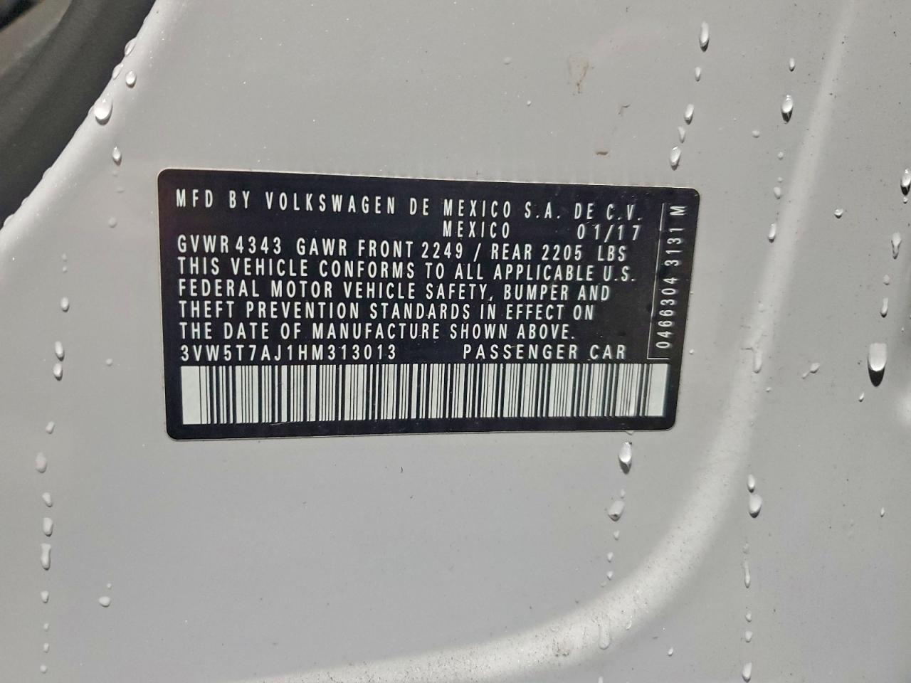 Lot #3315961130 2017 VOLKSWAGEN JETTA GLI