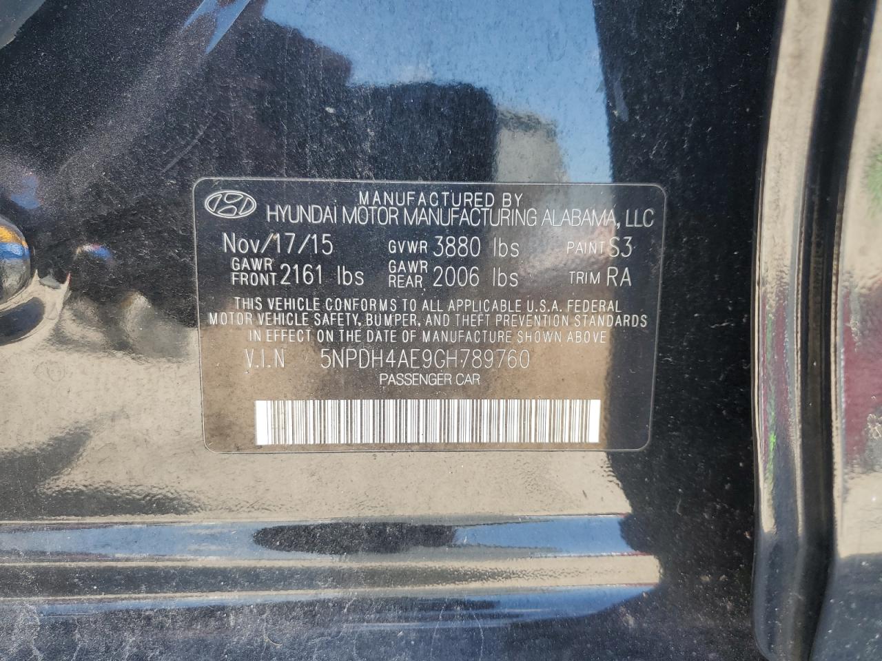Lot #3303658938 2016 HYUNDAI ELANTRA SE