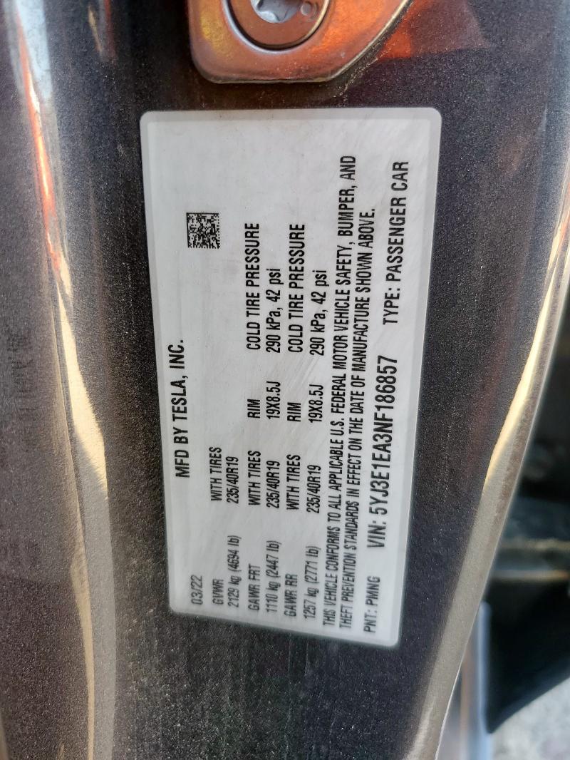 2022 TESLA MODEL 3 - 5YJ3E1EA3NF186857