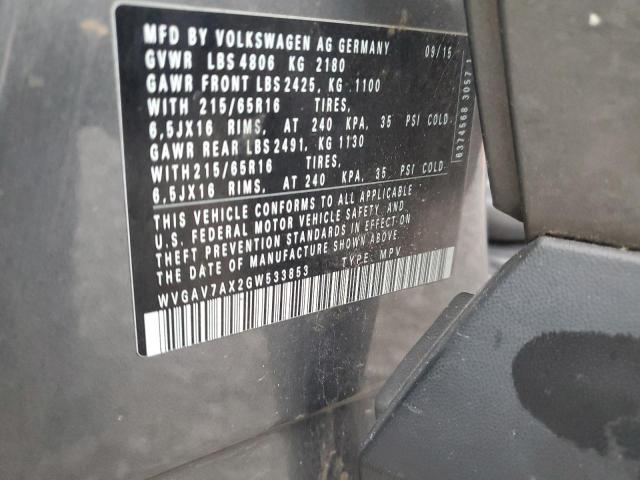 2016 VOLKSWAGEN TIGUAN S #3301869039