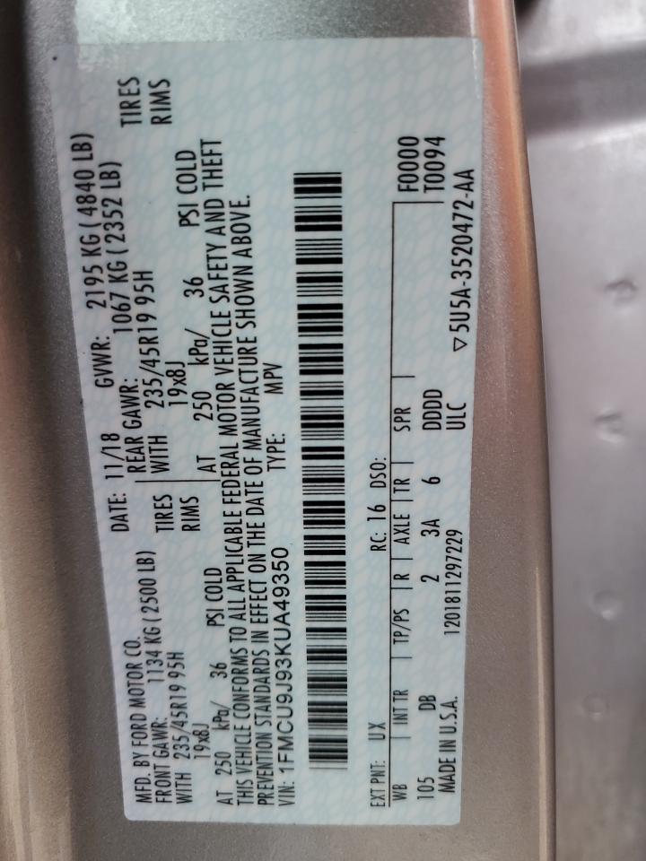 Lot #3304516547 2019 FORD ESCAPE TIT