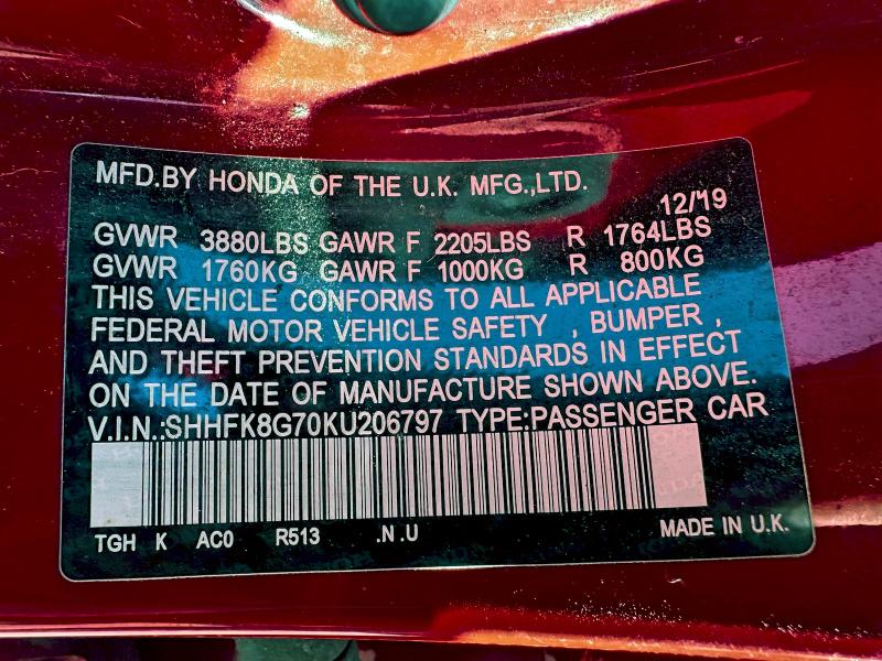 2019 HONDA CIVIC TYPE #3303724428