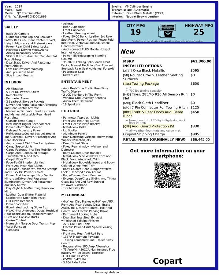 2019 AUDI Q7 PREMIUM #3295922402