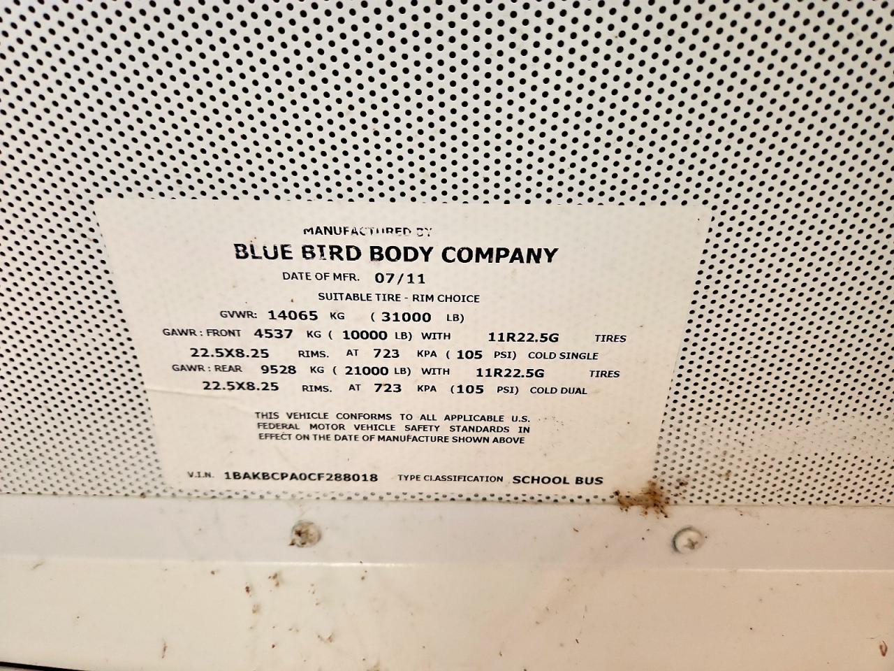 Lot #3305292309 2012 BLUE BIRD SCHOOL BUS