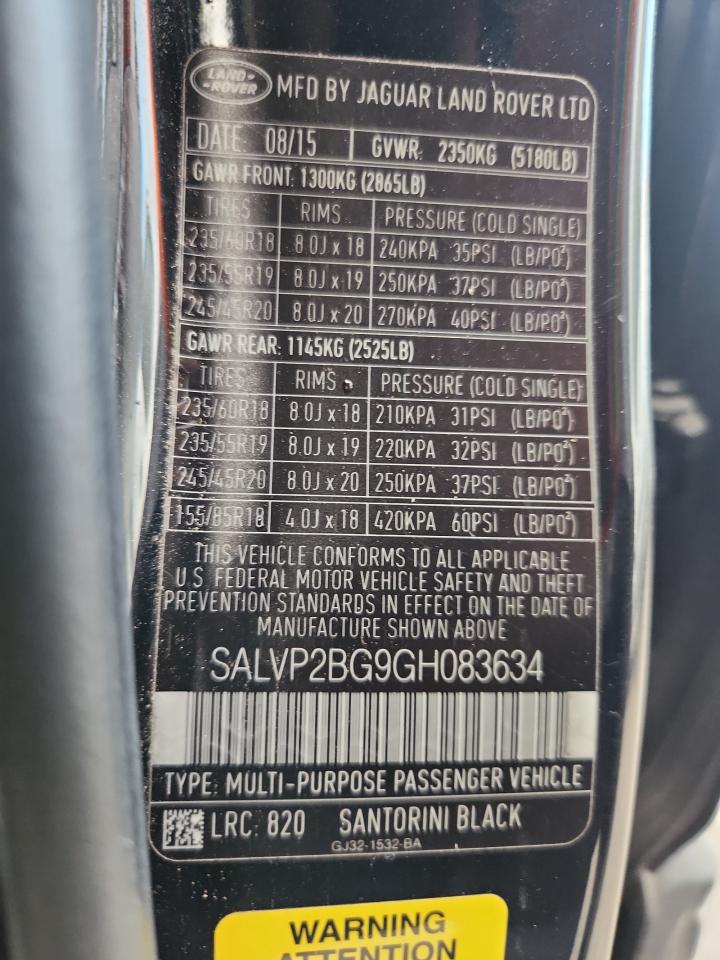 Lot #3302717006 2016 LAND ROVER RANGE ROVE