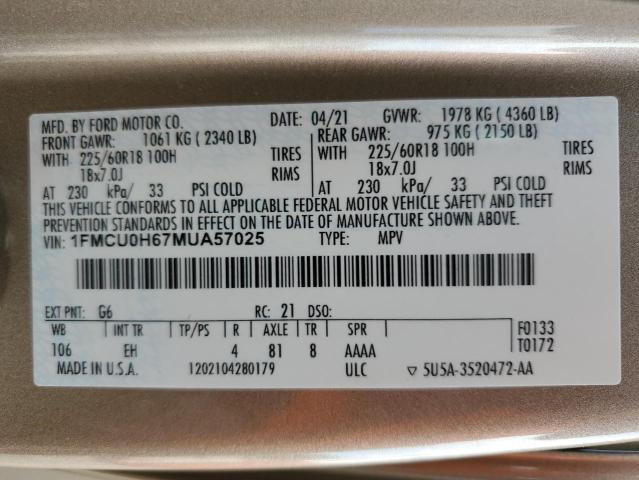 2021 FORD ESCAPE SEL #3297127492