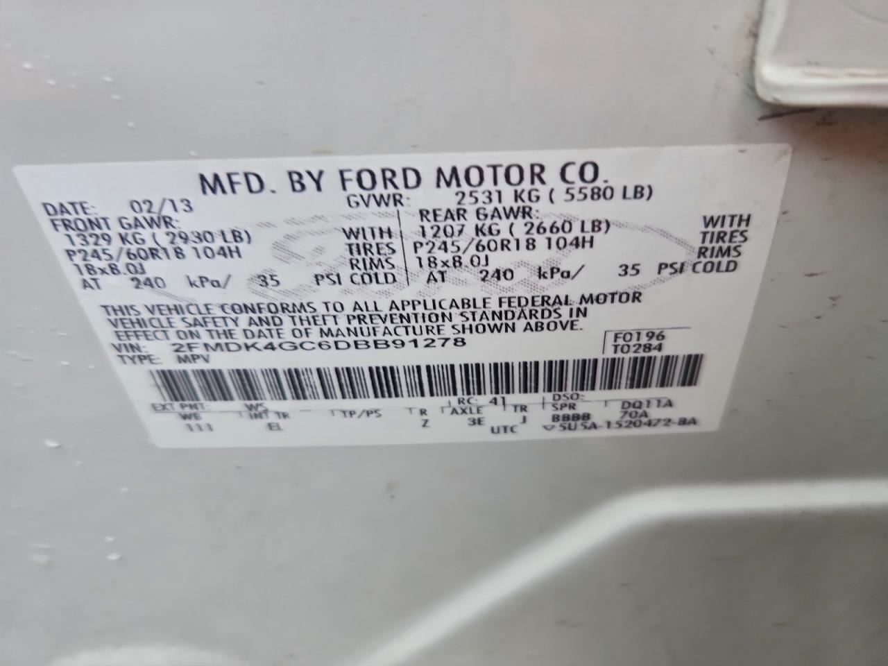 Lot #3302772401 2013 FORD EDGE SE