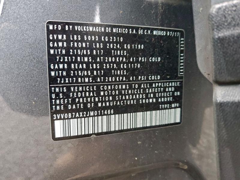 2018 VOLKSWAGEN TIGUAN S #3304865549