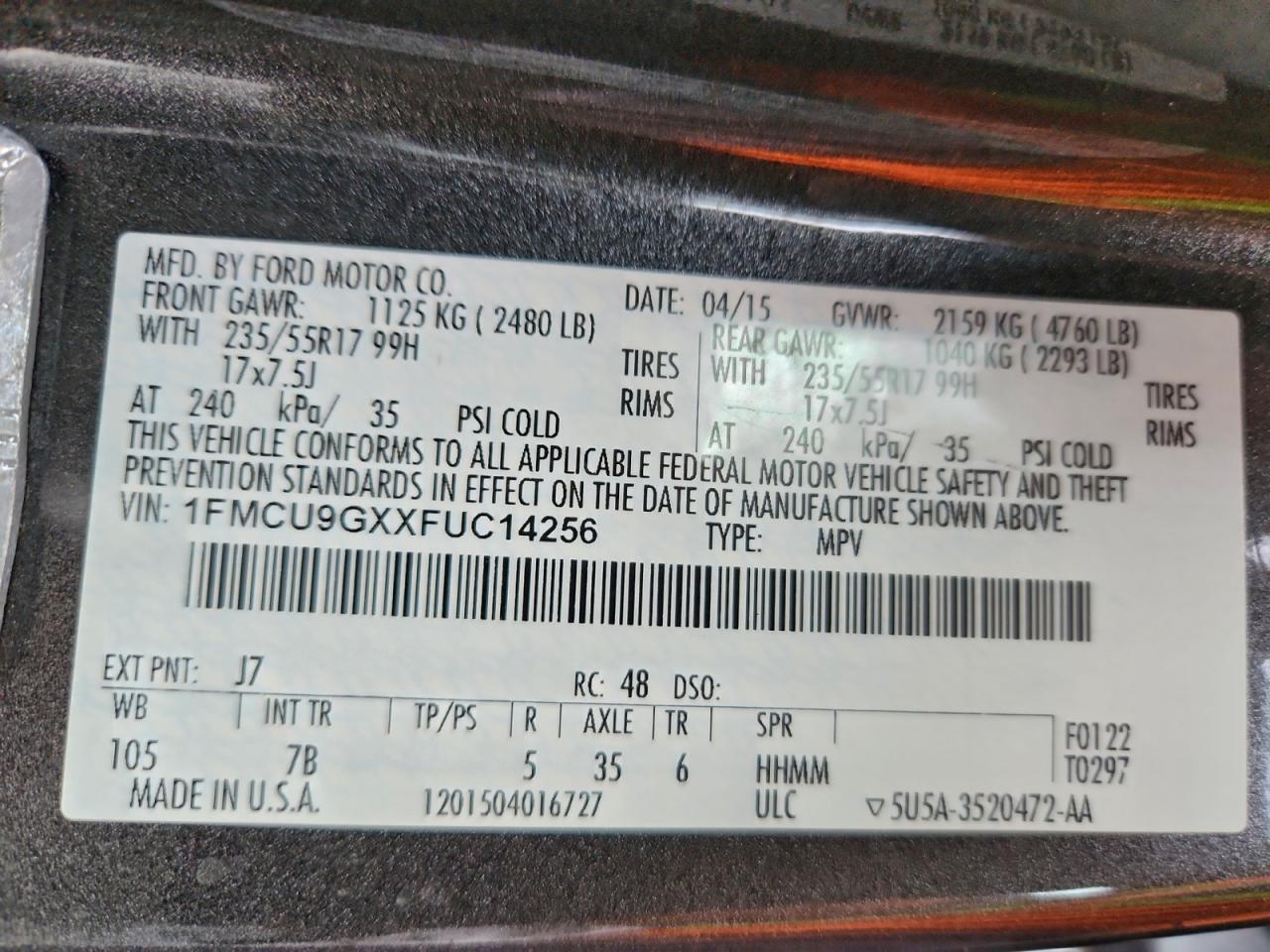 Lot #3302748004 2015 FORD ESCAPE SE