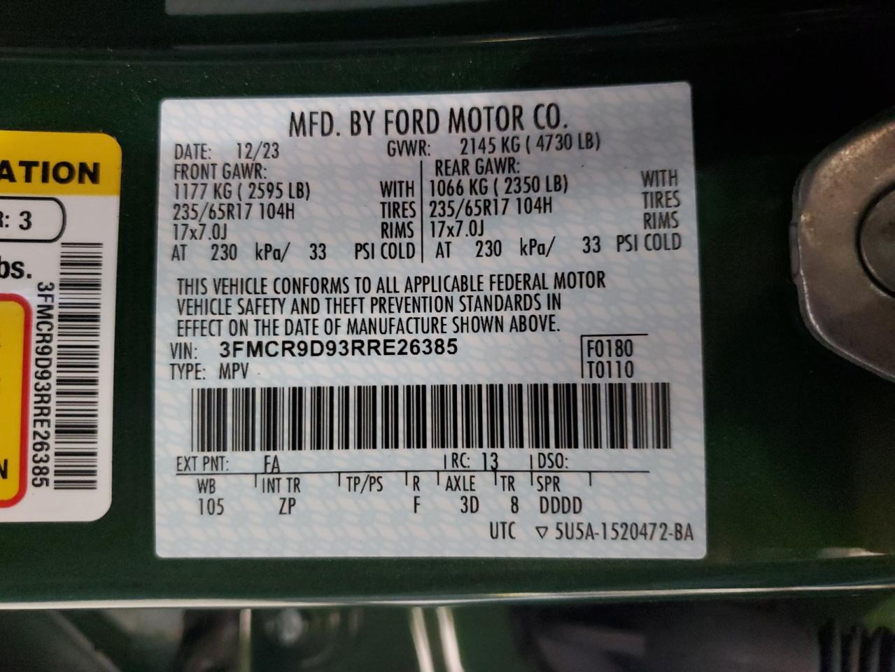 Lot #3301820398 2024 FORD BRONCO SPO