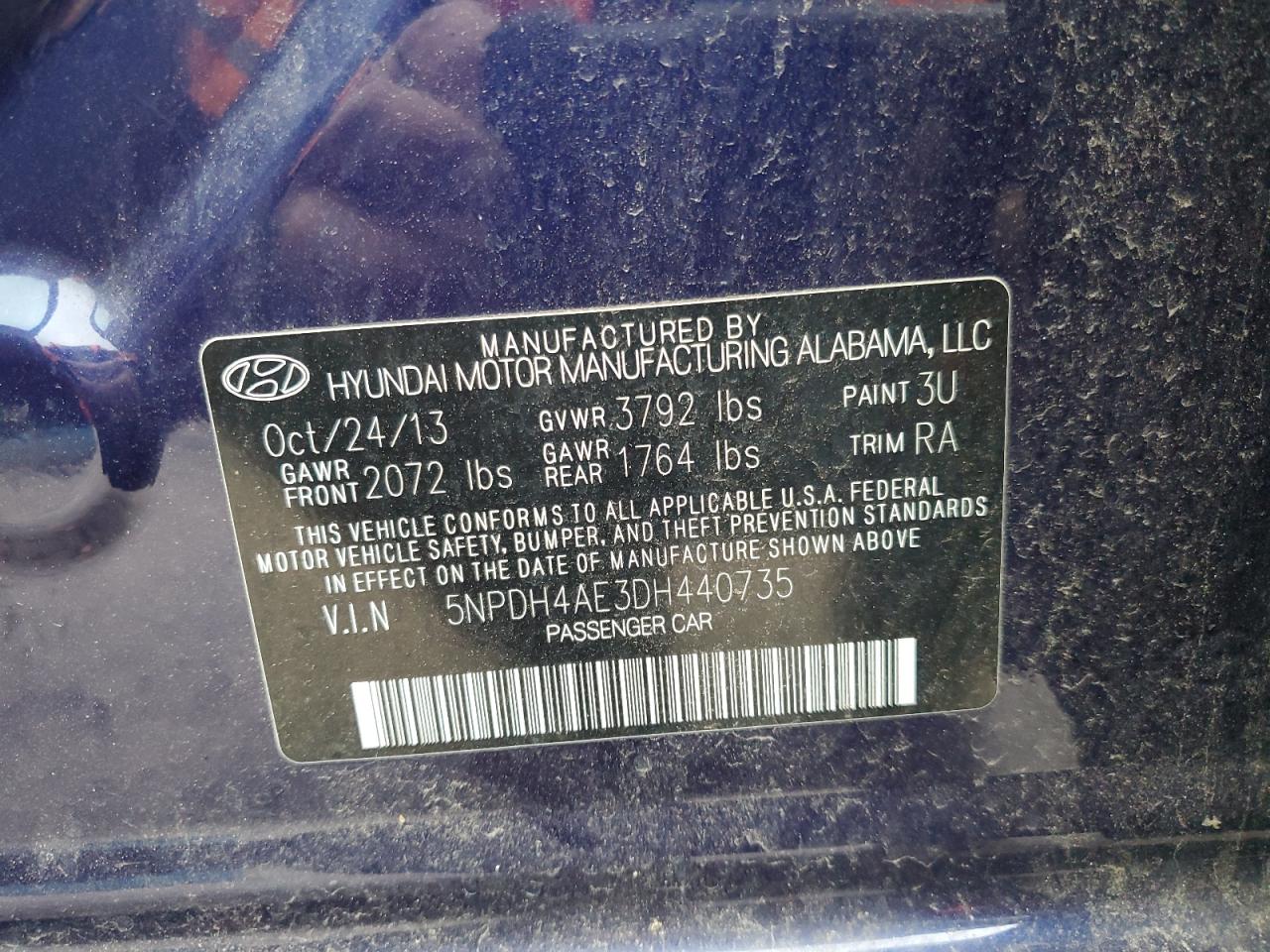 Lot #3301983461 2013 HYUNDAI ELANTRA GL