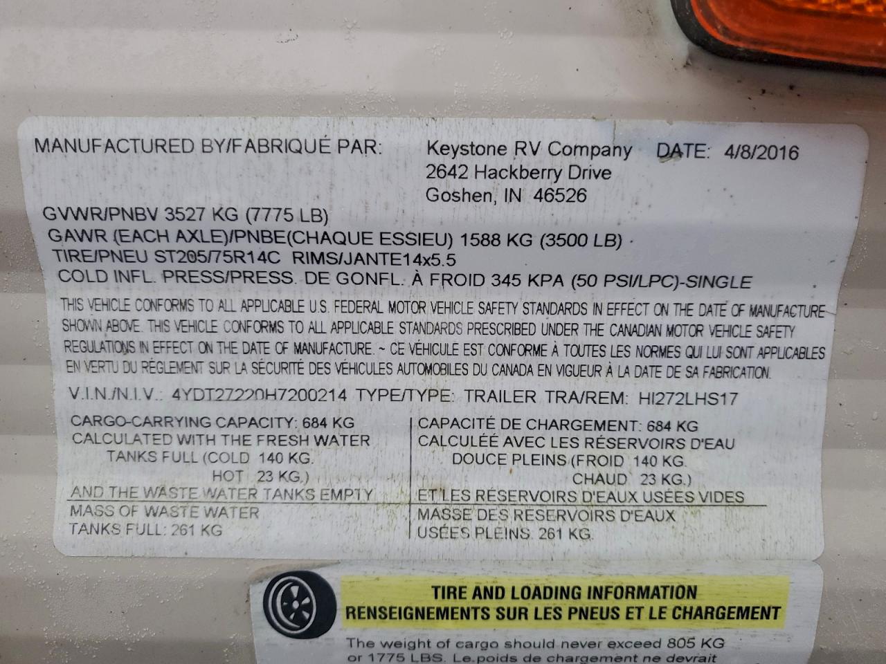 Lot #3302699074 2017 KEYSTONE TRAILER