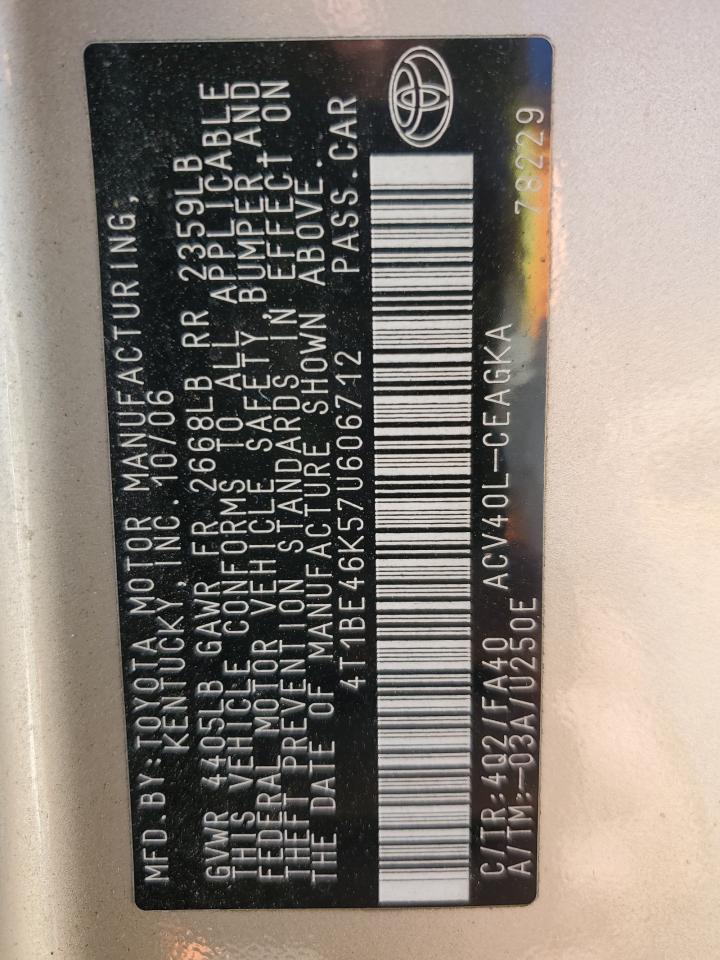 Lot #3294650032 2007 TOYOTA CAMRY CE