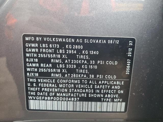 2013 VOLKSWAGEN TOUAREG V6 - WVGEF9BP0DD004837