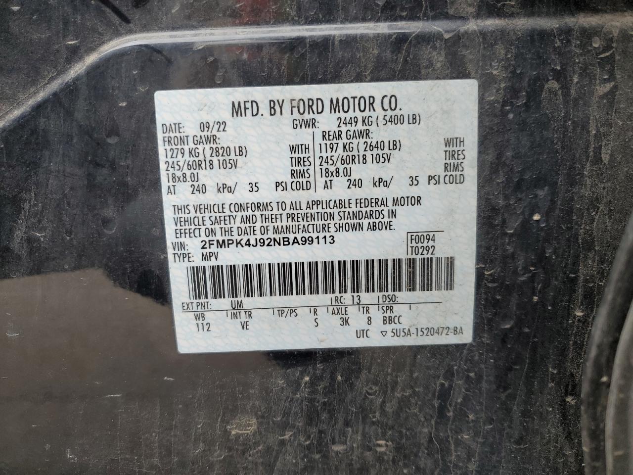 Lot #3301970433 2022 FORD EDGE SEL