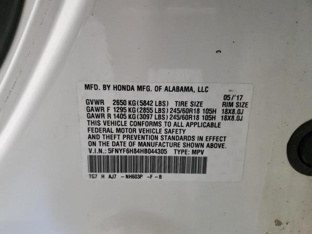 2017 HONDA PILOT EXL #3278672758