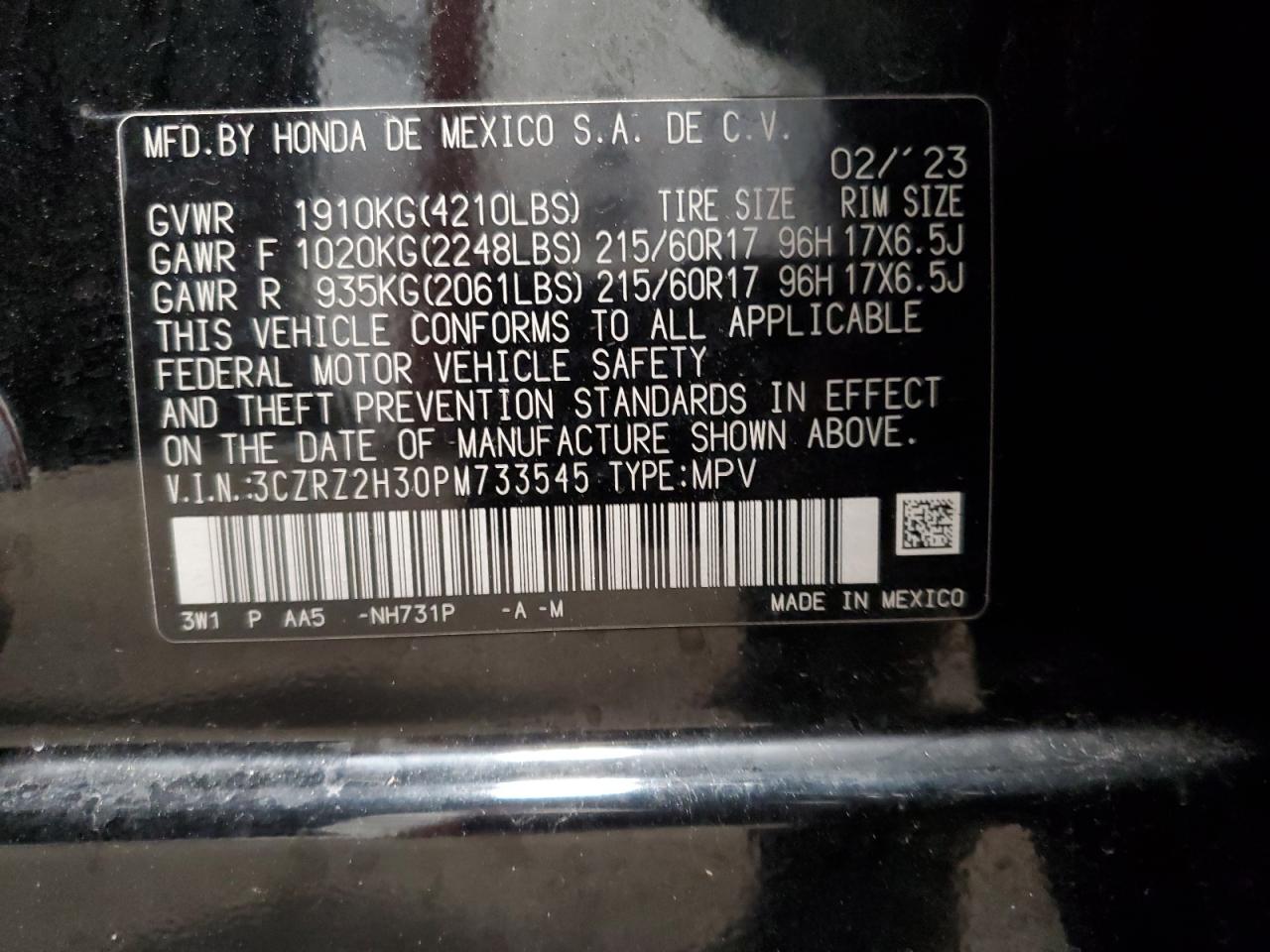 Lot #3317840209 2023 HONDA HR-V LX