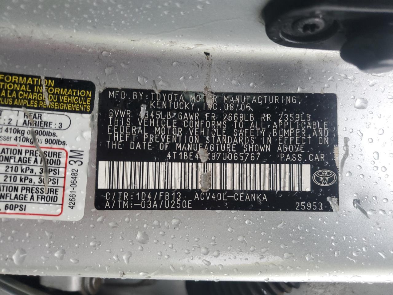 Lot #3290302206 2007 TOYOTA CAMRY CE