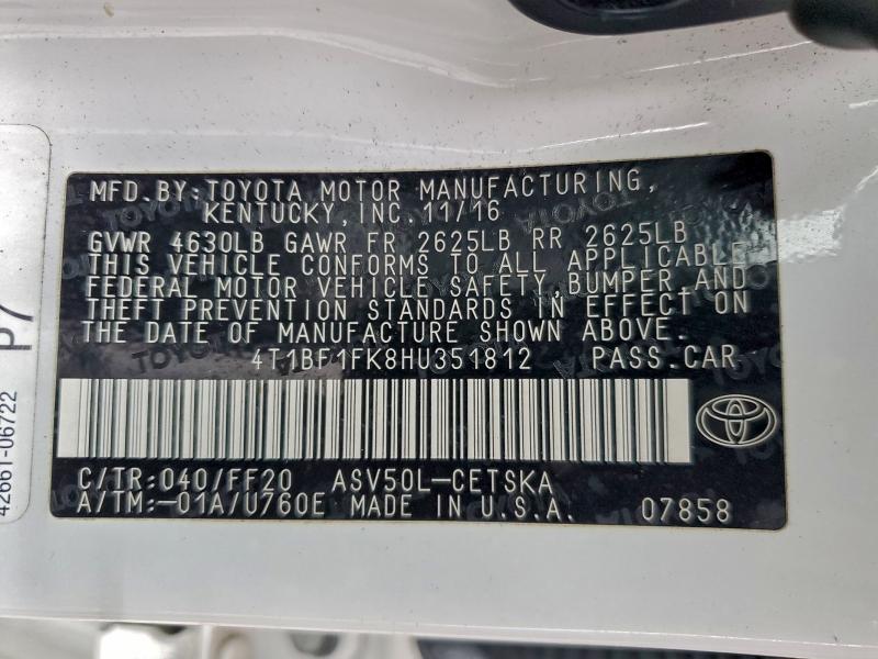 2017 TOYOTA CAMRY LE #3309507573